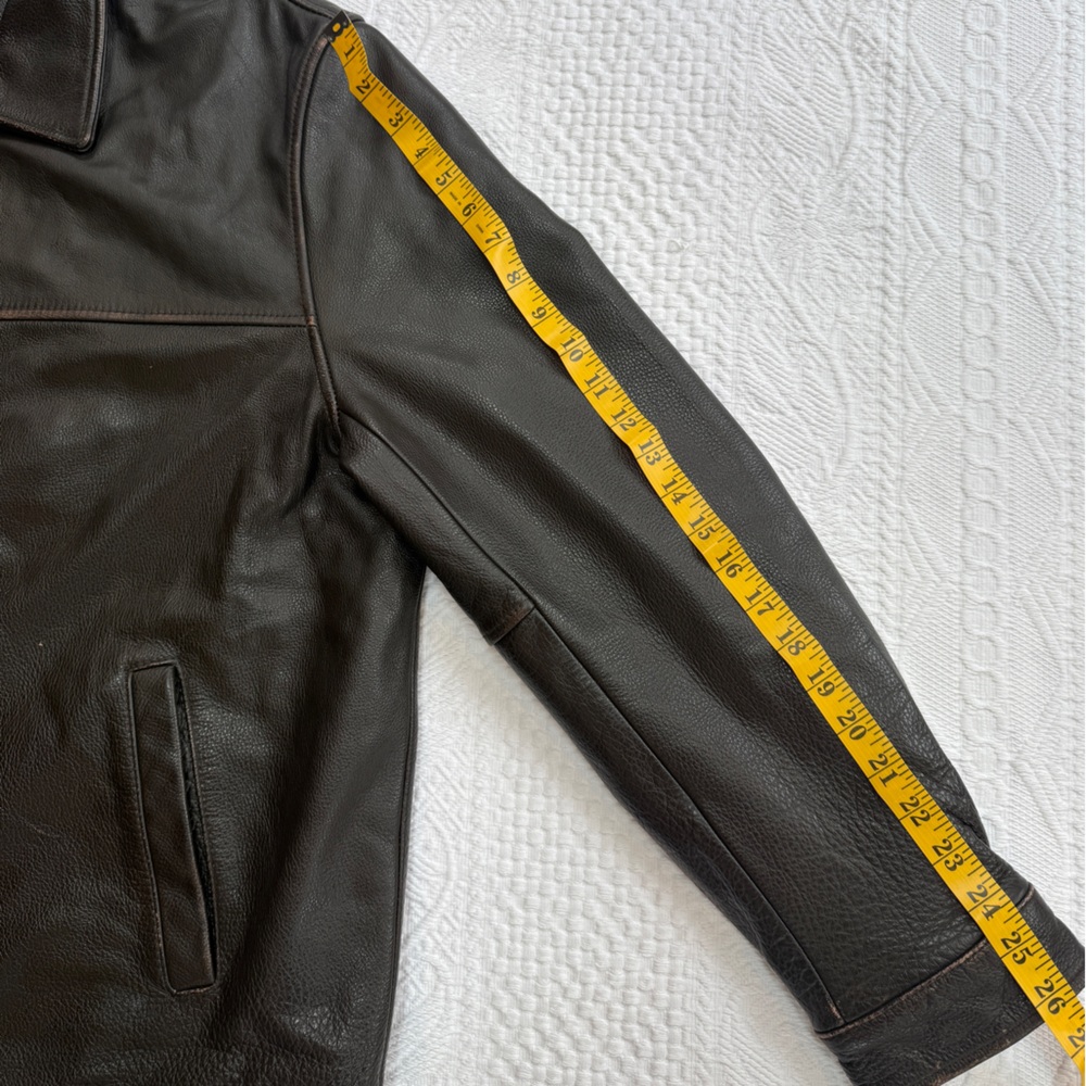 Men's Lightly Distressed Brown Leather Jacket Bomber Motorcycle Aviator- Sz XL - Picture 9 of 10
